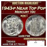 1943-p Mercury Dime Near Top Pop! 10c ms68 FSB SEG
