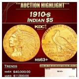 1910-s Gold Indian Half Eagle $5 ms63+ SEGS