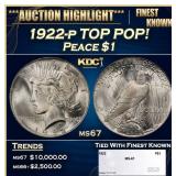 1922-p Peace Dollar TOP POP! $1 ms67 SEGS