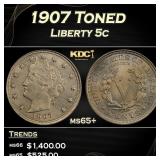 1907 Liberty Nickel Toned 5c Grades ms65+