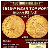 1915-p Gold Indian Quarter Eagle Near Top Pop! $2