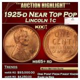 1925-d Lincoln Cent Near Top Pop 1c ms65+ rd SEGS