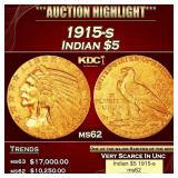 1915-s Gold Indian Half Eagle $5 ms62 USCG