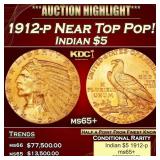 1912-p Gold Indian Half Eagle Near Top Pop! $5 ms6