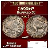 1935-p Buffalo Nickel 5c ms67 SEGS