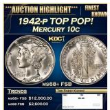 1942-p Mercury Dime TOP POP! 10c ms68+ FSB SEGS