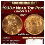 1933-p Lincoln Cent Near Top Pop! 1c ms67+ rd SEGS