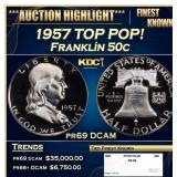 1957 Proof Franklin Half Dollar TOP POP! 50c pr69