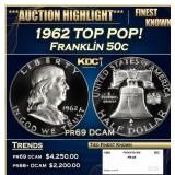 1962 Proof Franklin Half Dollar TOP POP! 50c pr69