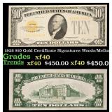 1928 $10 Gold Certificate Signatures Woods/Mellon