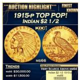 1915-p Gold Indian Quarter Eagle TOP POP! $2 1/2 m