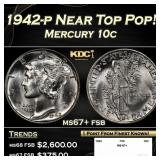 1942-p Mercury Dime Near Top Pop! 10c ms67+ fsb SE