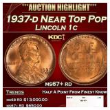1937-d Lincoln Cent Near Top Pop 1c ms67+ rd SEGS