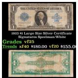 1923 $1 large size Silver Certificate Grades vf+ S