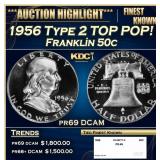 1956 Type 2 Proof Franklin Half Dollar TOP POP! 50