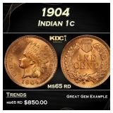 1904 Indian Cent . 1c Grades ms65 rd