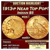 1913-p Gold Indian Half Eagle Near Top Pop! $5 ms6