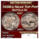 1938-d Buffalo Nickel Near Top Pop 5c ms67+ SEGS