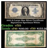 1923 $1 large size Silver Certificate Grades vf+ S
