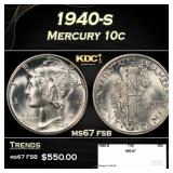 1940-s Mercury Dime 10c ms67 fsb SEGS