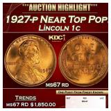 1927-p Lincoln Cent Near Top Pop! 1c ms67 rd SEGS