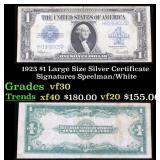 1923 $1 large size Silver Certificate Grades vf++