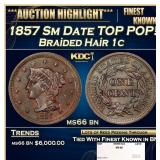 1857 Sm Date Braided Hair Large Cent TOP POP! 1c m