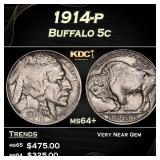 1914-p Buffalo Nickel 5c Grades ms64+