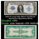 1923 $1 large size Silver Certificate Grades vf++