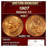 1907 Indian Cent . 1c ms65+ rd SEGS