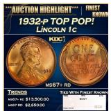 1932-p Lincoln Cent TOP POP! 1c ms67+ rd SEGS