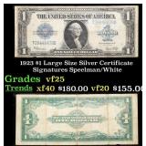 1923 $1 large size Silver Certificate Grades vf+ S