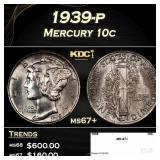 1939-p Mercury Dime 10c ms67+ SEGS