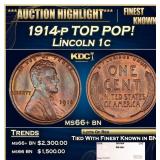 1914-p Lincoln Cent TOP POP! 1c ms66+ bn SEGS