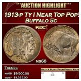 1913-p Ty I Buffalo Nickel Near Top Pop! 5c ms68 S
