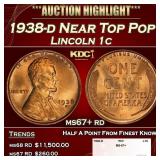1938-d Lincoln Cent Near Top Pop 1c ms67+ rd SEGS