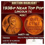 1938-p Lincoln Cent Near Top Pop 1c ms67+ rd SEGS