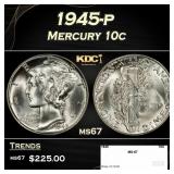 1945-p Mercury Dime 10c ms67 SEGS