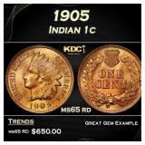 1905 Indian Cent . 1c Grades ms65 rd