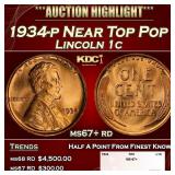1934-p Lincoln Cent Near Top Pop 1c ms67+ rd SEGS