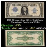 1923 $1 large size Silver Certificate Grades vf++