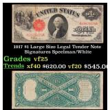 1917 $1 Large Size Legal Tender Note Grades vf+ Si