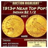 1913-p Gold Indian Quarter Eagle Near Top Pop! $2
