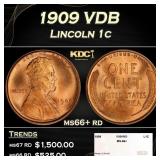 1909 VDB Lincoln Cent 1c ms66+ rd SEGS