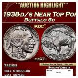 1938-d/s Buffalo Nickel Near Top Pop 5c ms67+ SEGS