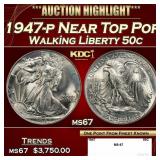 1947-p Walking Liberty Half Dollar Near Top Pop 50