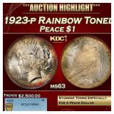 PCGS 1923-p Peace Dollar Rainbow Toned $1 ms63 PCG