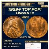 1929-p Lincoln Cent TOP POP! 1c ms67+ rd SEGS