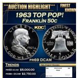 1963 Proof Franklin Half Dollar TOP POP! 50c pr69