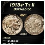 1913-p Ty II Buffalo Nickel 5c Grades ms65+